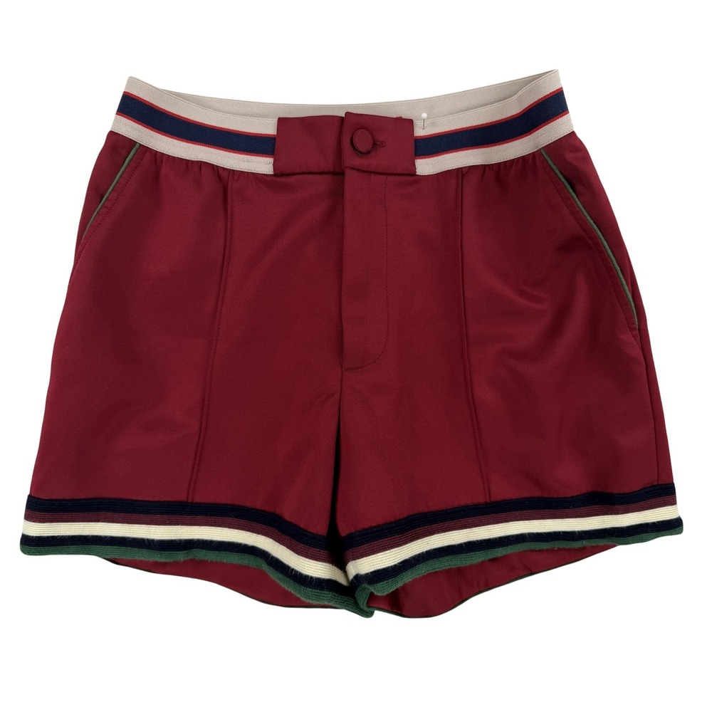 Gucci Shorts Womens 36 Red Sweat Logo Elastic Waist Striped Trim Athletic Y2K